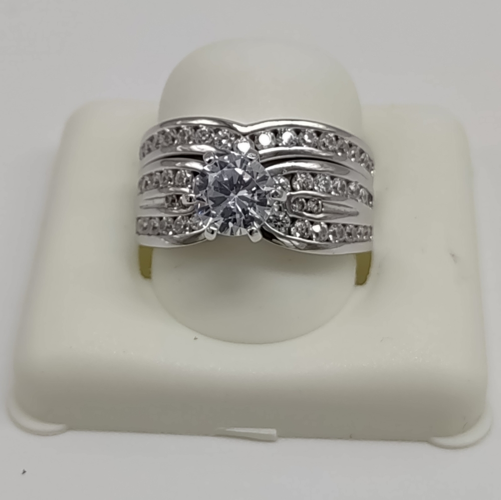 925 Sterling Silver CZ Bridal Wedding Elegant Engagement  Set  Ring-Size 7